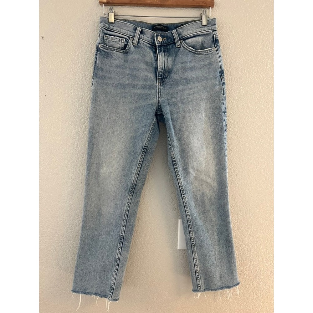 Banana Republic High Rise Straight Leg Light Wash Raw Hem Jeans 27
